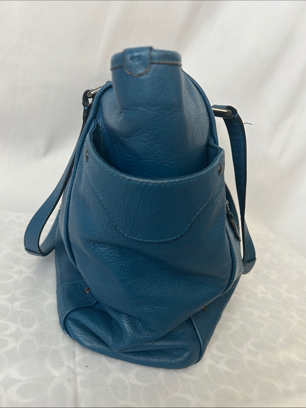 Coach Deep Blue Large Mickie Grain Leather Handbag Tote Purse 🌸🌸 - Picture 4 of 16